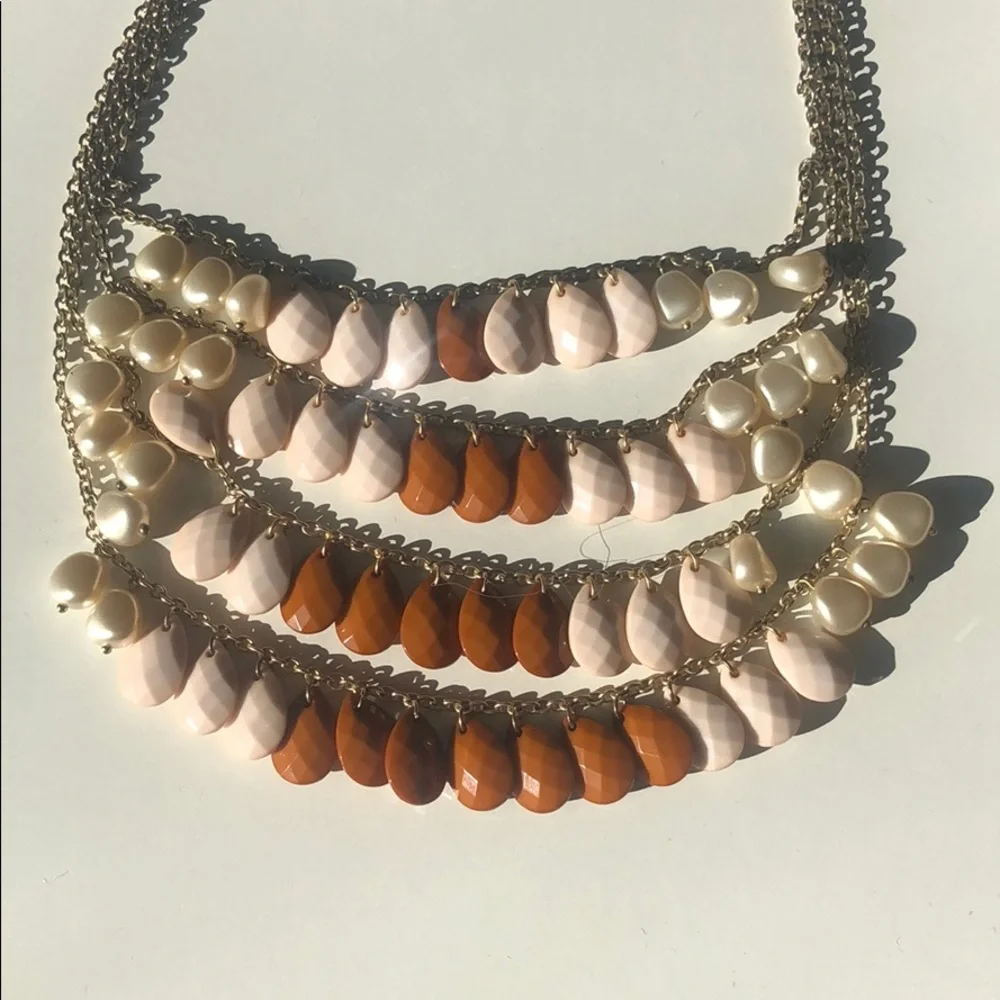 Vintage Burnt Orange and Pale White Pink Teardrop Necklace